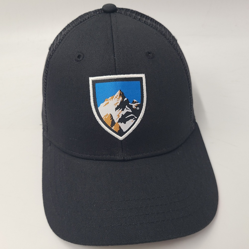 Kuhl Hat Snapback Trucker Mesh Black Blue Shield Logo Mountain Hike Outdoors Men
